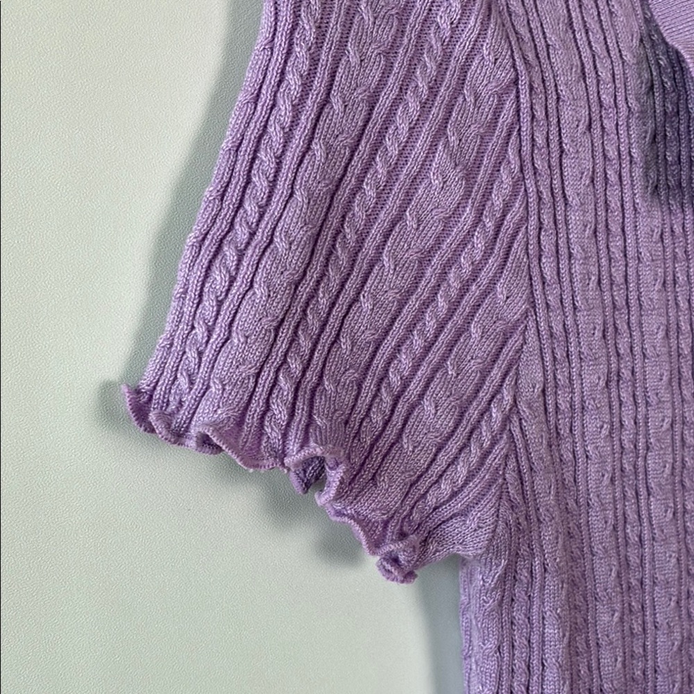 Lavender Ribbed Button Down Cropped Knit Blouse Shirt by Forever 21 - Picture 5 of 8